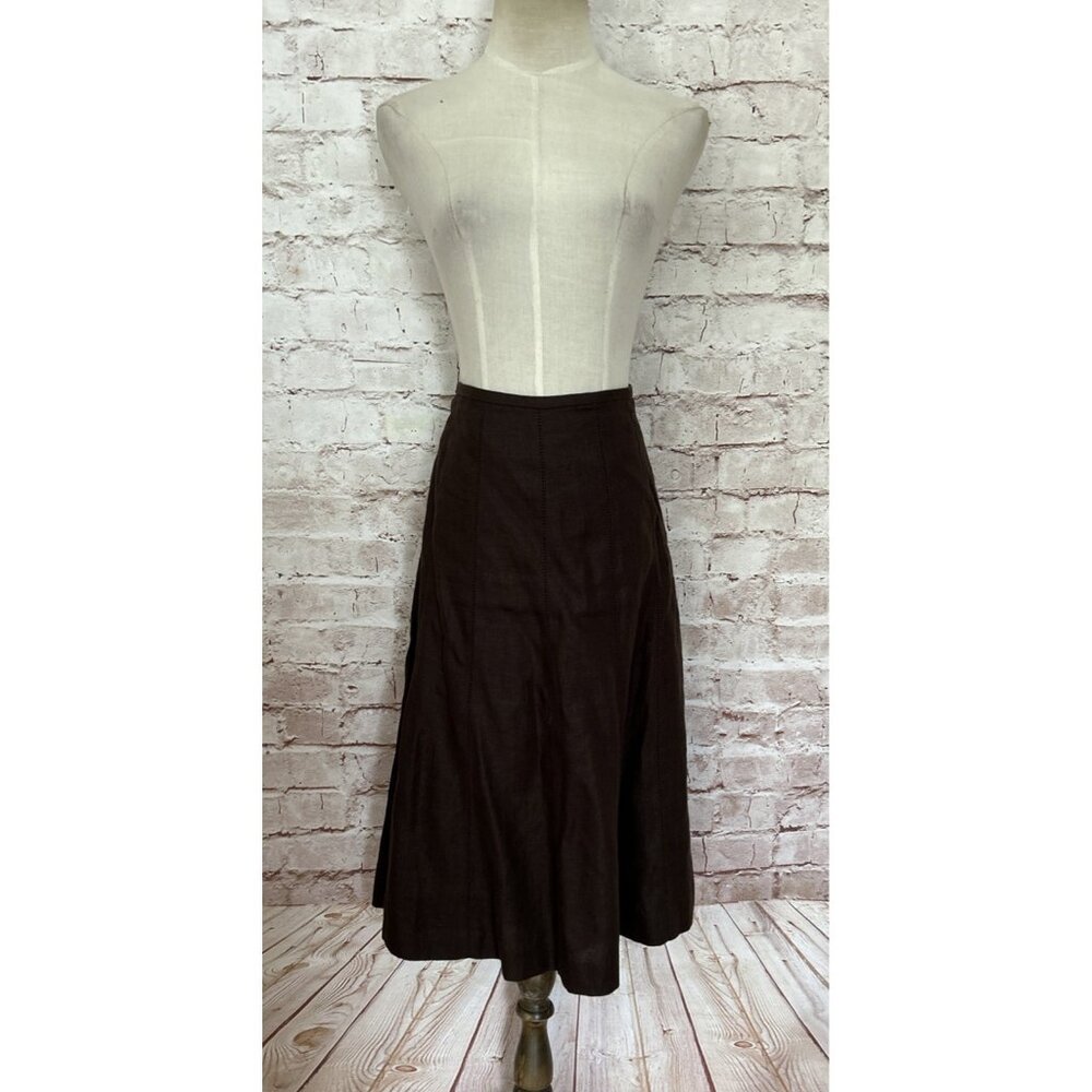 Talbots Skirt Pure Irish Linen Brown Lined Knee Length Flared Hem  Size 10